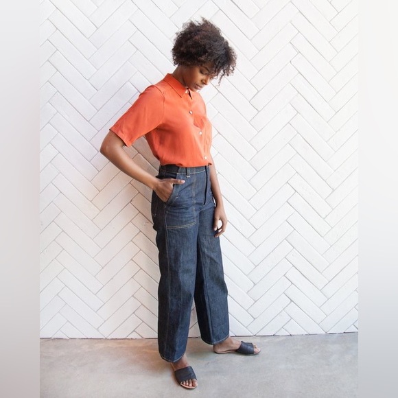 NWT Esby Apparel Julie Tomato Washed Silk Button Down - Picture 4 of 9